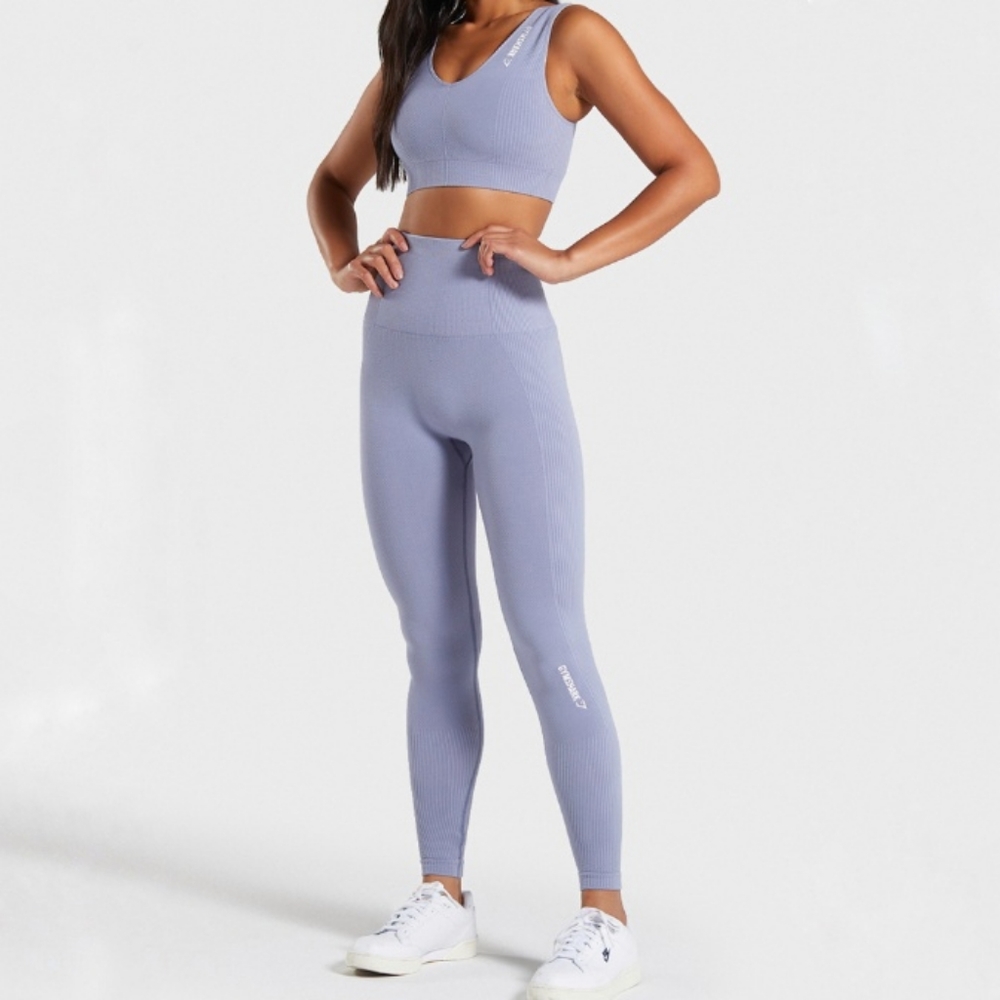 GYMSHARK Power Down Knit Leggings - Lavender /Light Blue - Medium
